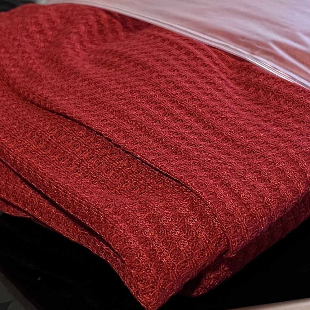Rust Burgundy Waffle Weave 3 Piece Lounge Set - Picture 7 of 10